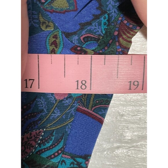 Vintage Albert Nipon Silk Midi Dress Blue Floral Paisley Pleated 90s Size 2 - Picture 13 of 15